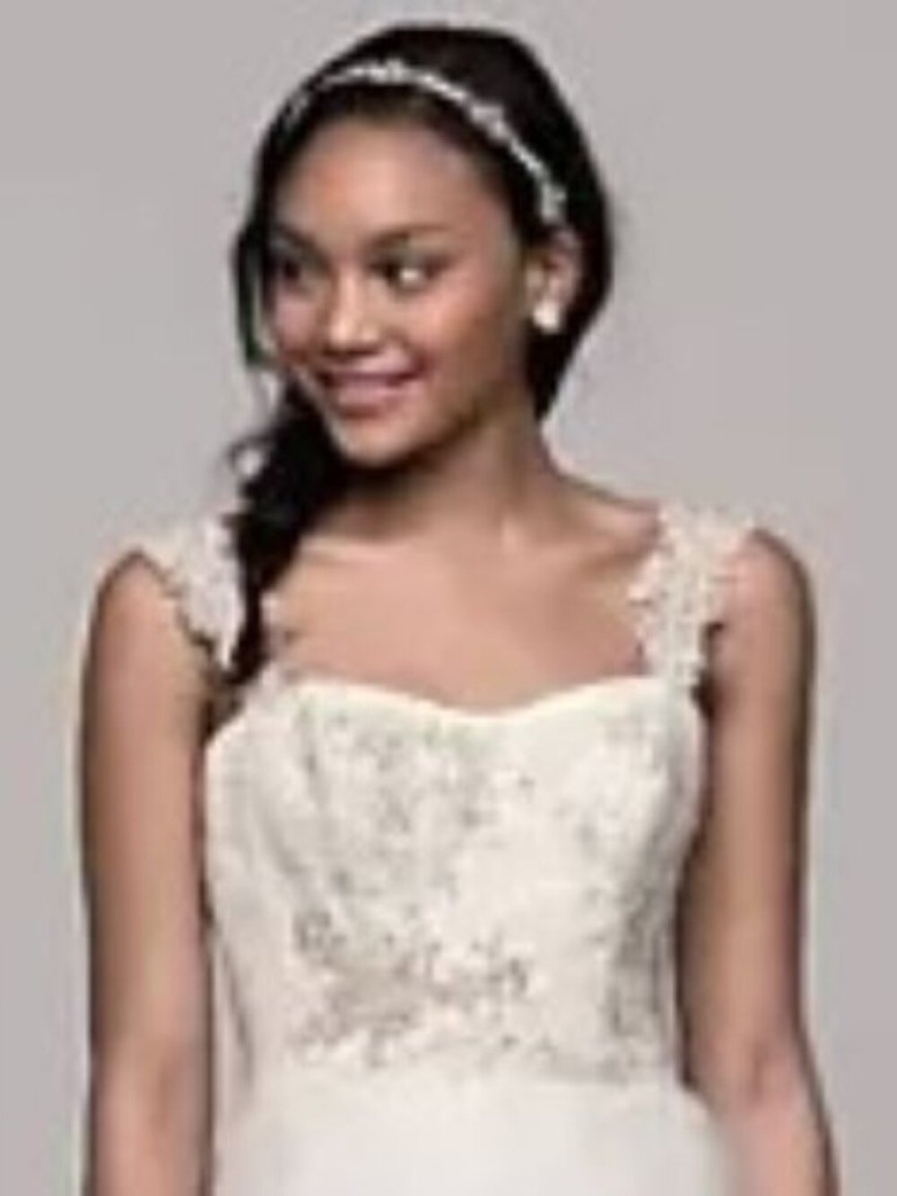 DAVID'S BRIDAL Ivory Color Tank‎ Tulle A-line Wedding Dress Lace Accents Size 4